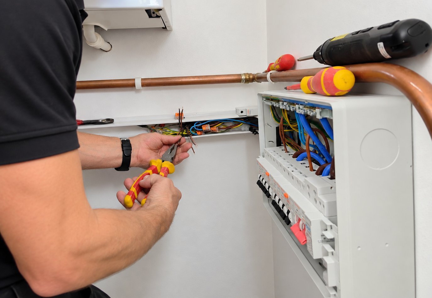 Relocated consumer unit fitted at a safe accessible height in a Brighton & Hove home